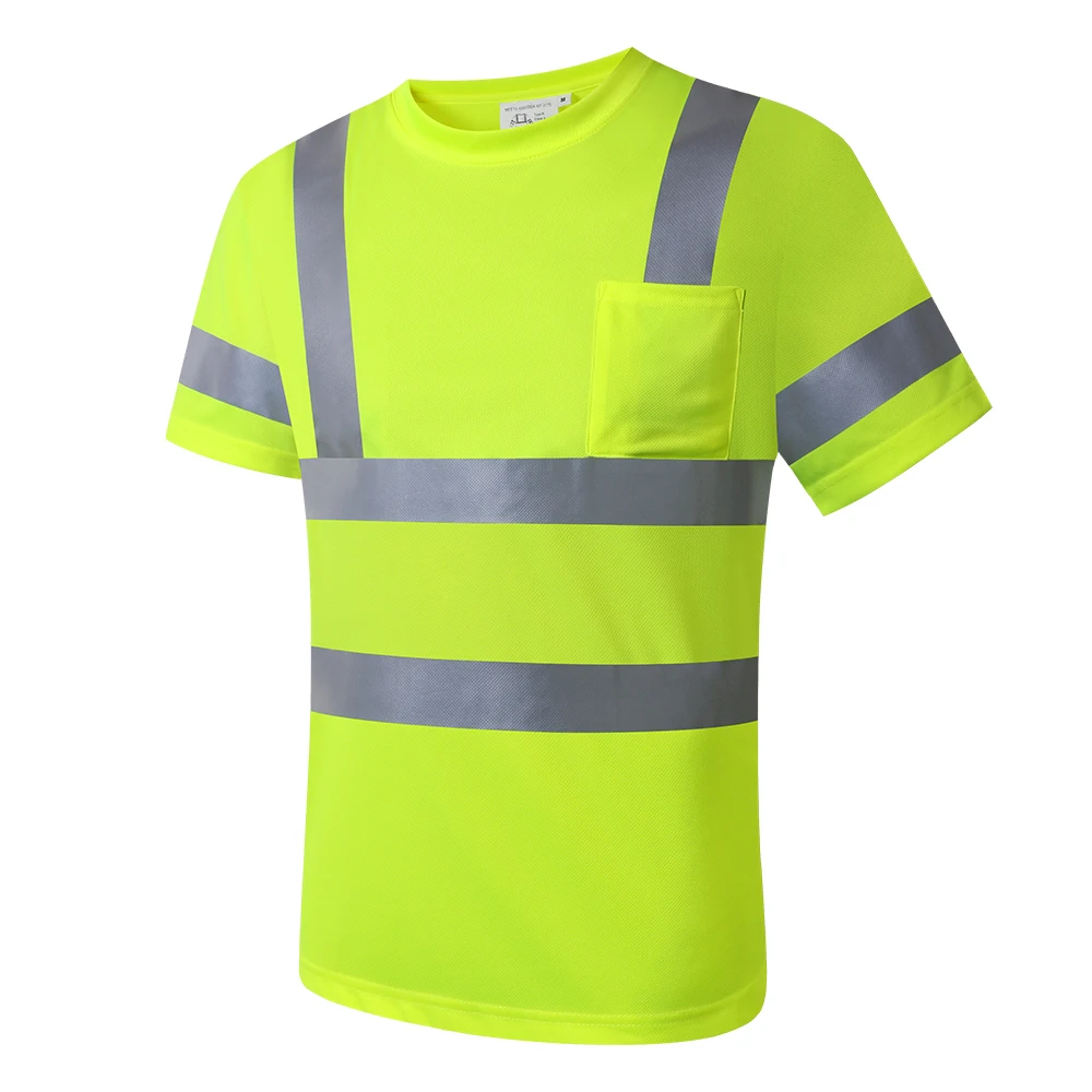 Hi Vis Shirt Logo or Text Custom High Visibility Safety Work T-shirt Size S-7XL Reflective Shirt Men Construction