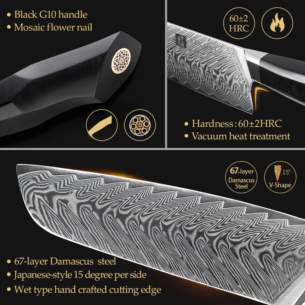 XINZUO 6PCS Knives Set Japan Forged Damascus Steel Knife Best Sharp Cleaver Nakiri Vegetable Carving Big Knife With G10 Handle