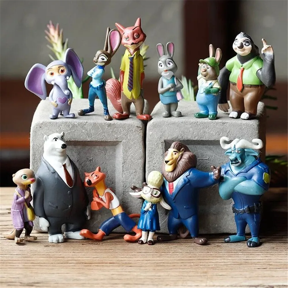 8Pcs Disney Zootopia Cartoon Anime Figure Nick Fox Judy Zootropolis Utopia Action Figure Toys kids Room Ornaments Cake Topper