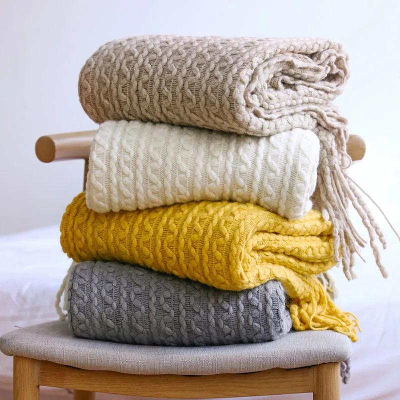 

Nordic Knitted Blanket for Bed Sofa Blanket Throw Plaid Bedspread Air Condition Tassel Blankets Bed Sofa Cover Plaid Tapestry