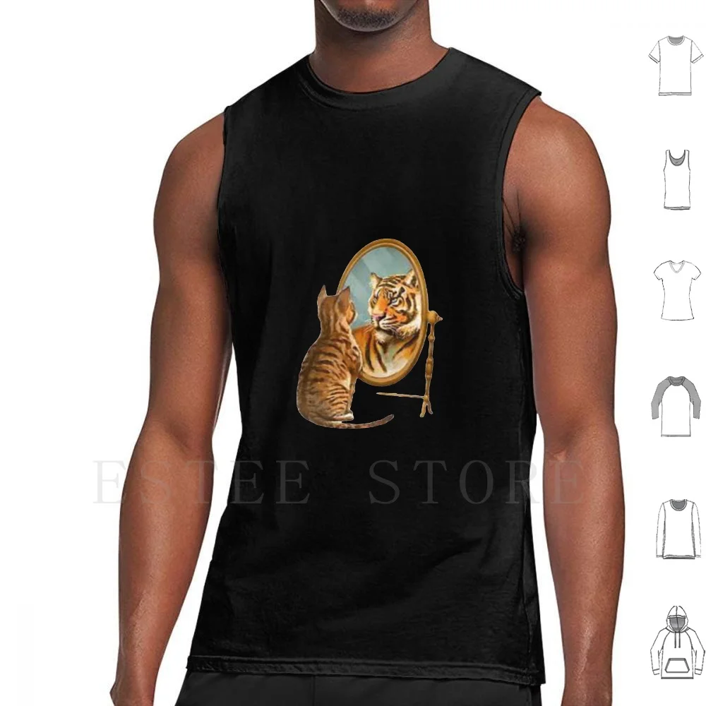 Cat Vs King Tiger Mirror Message Tank Tops Vest Sleeveless Cat Tiger Tiger Vs Cat Tiger Fan Pet Tiger Tiger Lover Roaring