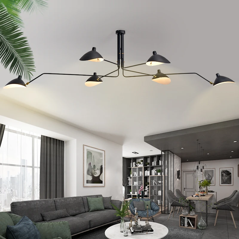 Black Lustre Iron Chandelier Lighting Adjustable Chandeliers Ceiling Loft Living Room Bedroom Kitchen LED Nordic Light Fixtures