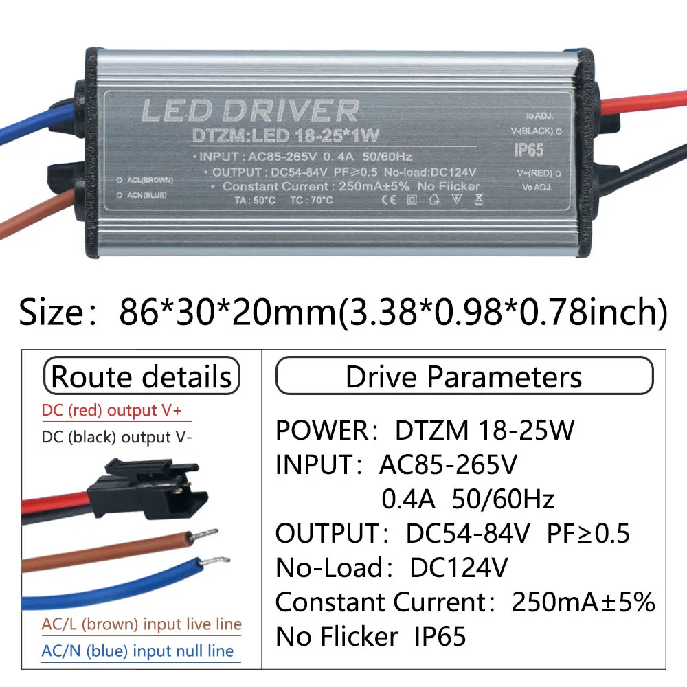 LED Driver 1-3W 4-7W 8-12W 12-18W 18-25W 25-36W Adapter Transformer AC85V-265V 250mA WaterproofIP65 Power Supply For Panel Light