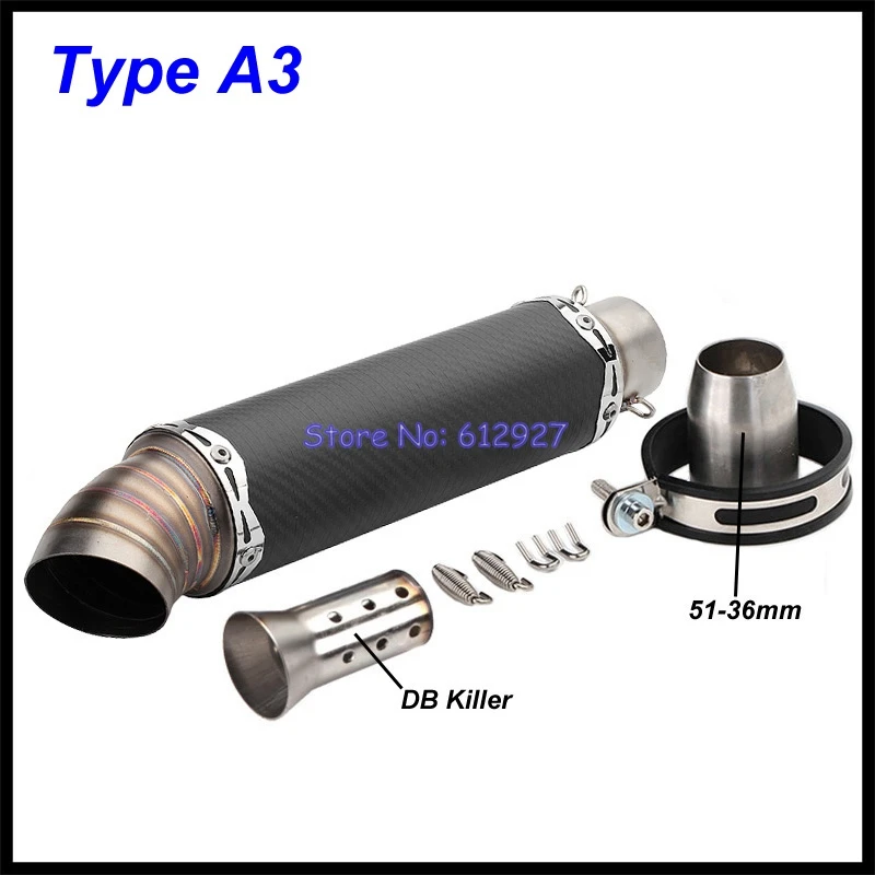 Inlet 51mm Motorcycle Exhaust Pipe Muffler Motorbike Pitbike Scooters Exhaust Slip On Escape Moto Universal