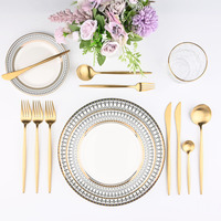 1/7Pcs 304 Stainless Steel Cutlery Set Dinnerware Set Kitchen Tableware Knife Fork Spoon Silverware Steel Gold Cutlery Table Set