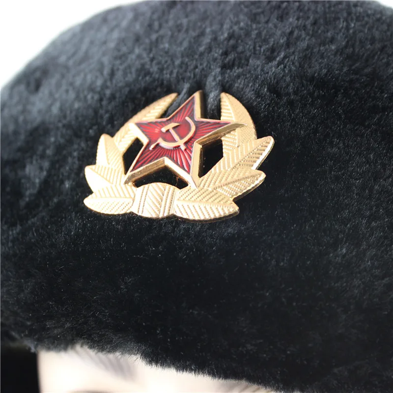 Camoland Winter Dikkere Faux Fur Oorklep Hoeden Mannen Sovjet Militaire Badge Russische Ushanka Hoed Warme Bommenwerper Hoed Sneeuw Caps