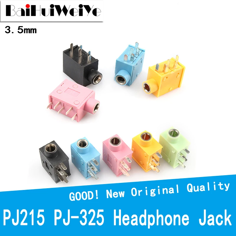 10PCS/LOT Headphone Jack PJ215 PJ-325 3.5mm Stereo Jack Socket Audio Jack Connector 5PIN 5 Color PJ325 PJ-215 Multicolor