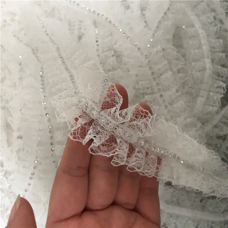 4CM Wide White Black 3D Embroidered Beaded Ribbons Pleated Dress Collar Lace Applique Trim Edge For Sewing Wedding Fringe Decor