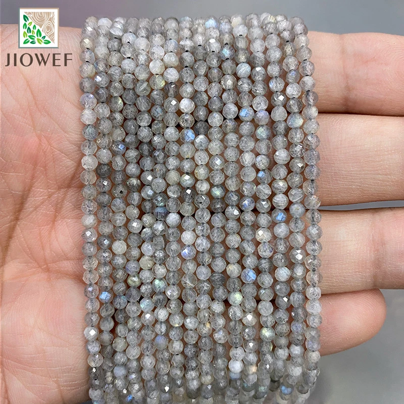 2mm/3mm 15'' Inch Natural Stone Faceted Multicolor labradorite Round Spacer Beads Natural Stone DIY Bracelet for Jewelry Making