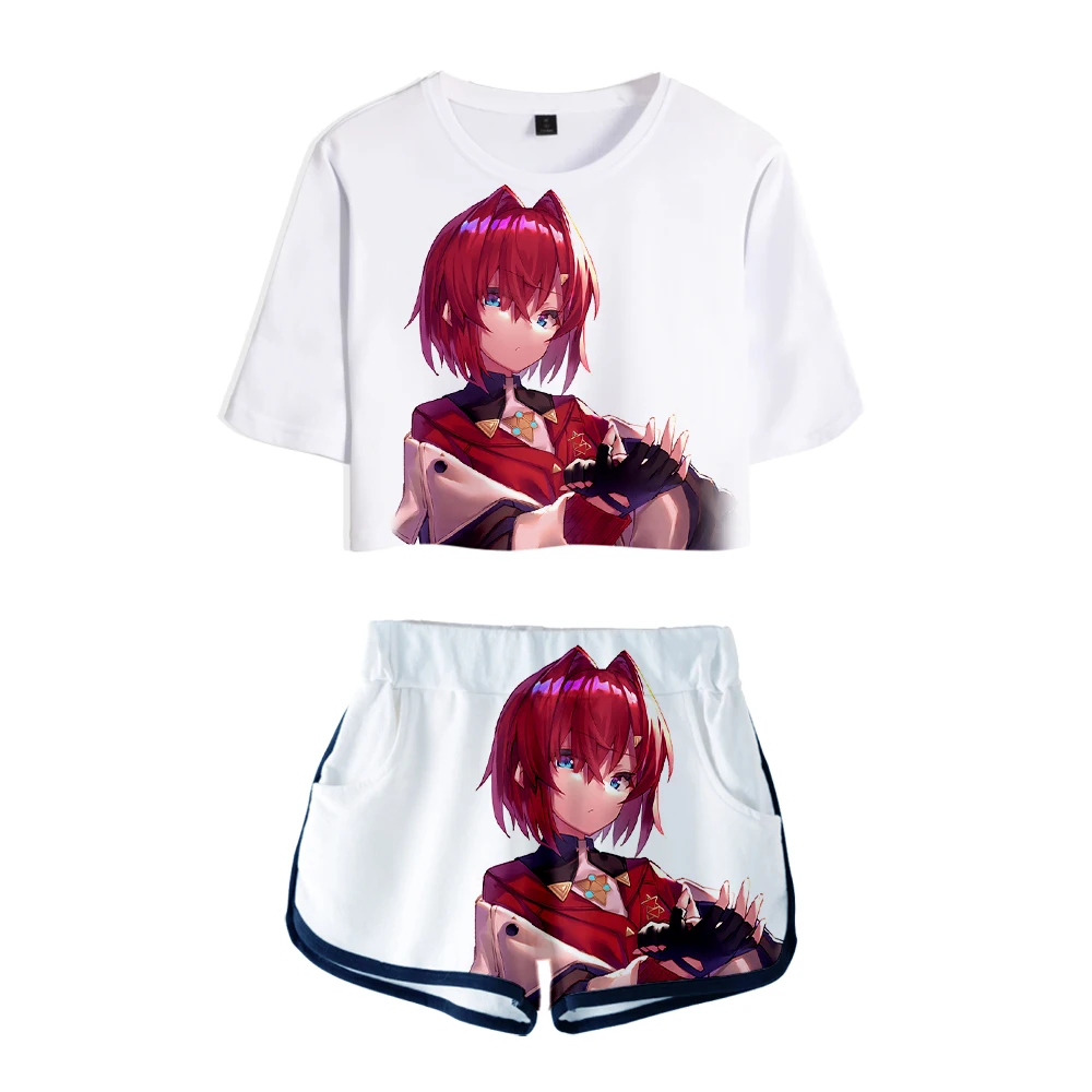 

Vtuber Ange Katrina 3D Summer harajuku Tshirt Sets Sexy Short Tops shorts Elastic Waist Suit Women/girl T-shirt Two Piece Sets