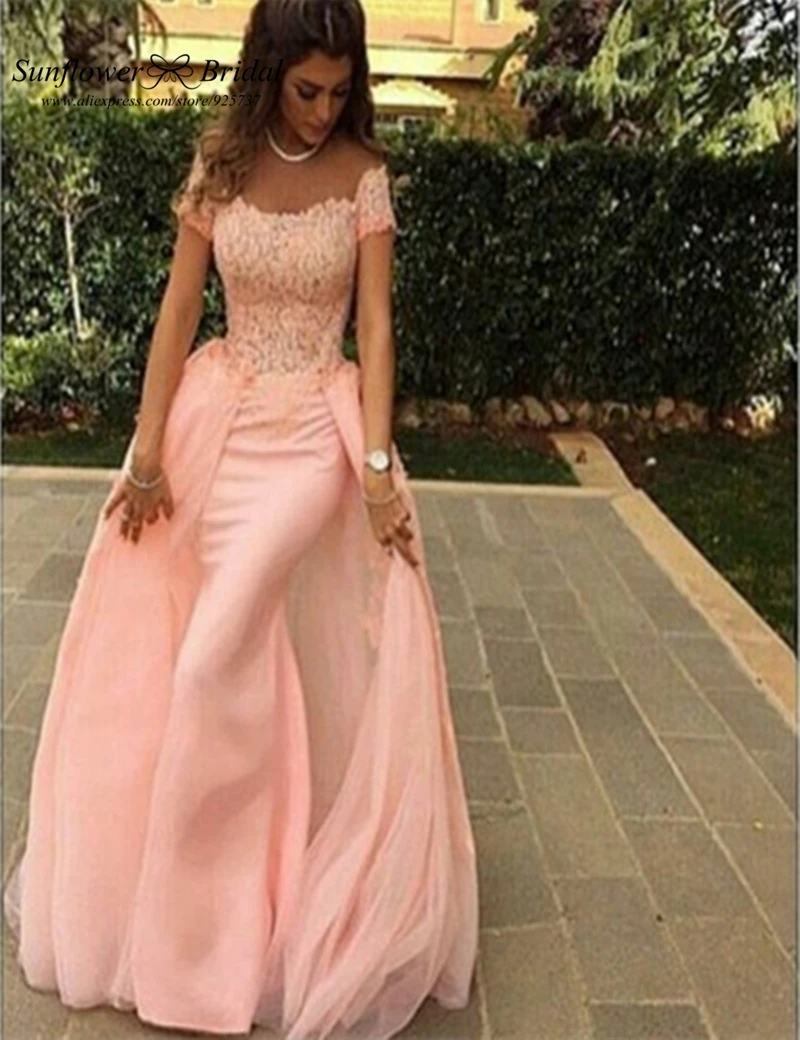 Arábia saudita fustana ocasião especial rosa laço formal longo vestido de festa de noite pêssego destacável trem vestidos de casamento sob medida