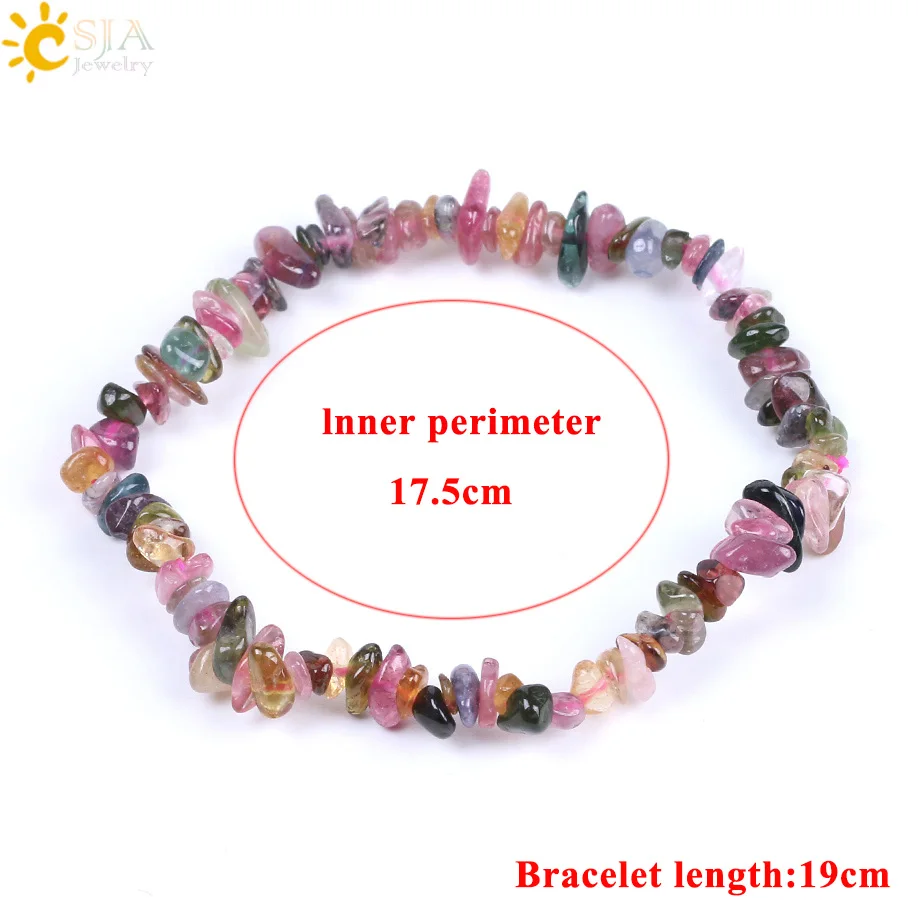 CSJA Black Pink Tourmaline Bracelet Colorful Natural Gem Stone Chip Beads Crystal Bracelets Lucky Energy Protection Jewelry F154