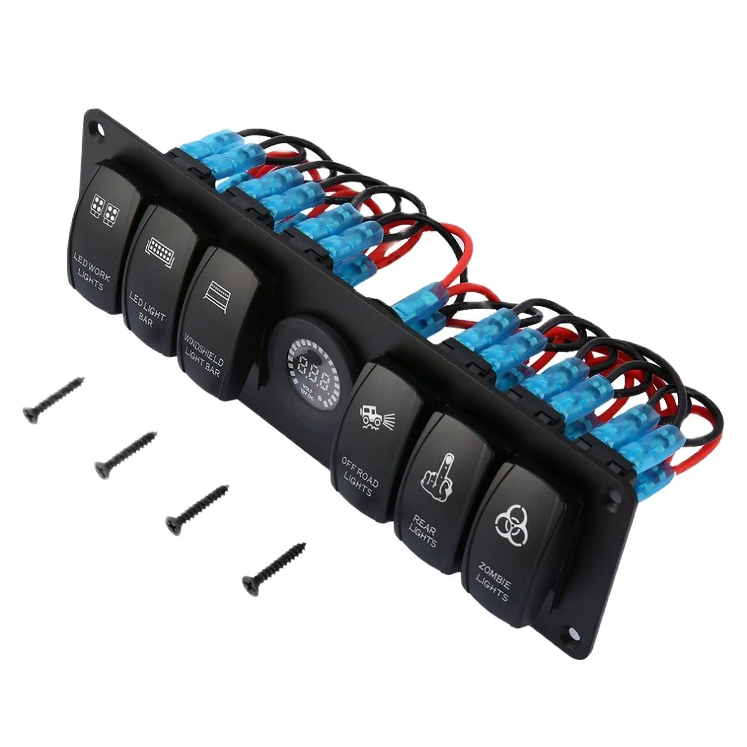 Colorful 12V 6 Gang Rocker Switch Panel Circuit Breaker LED Voltmeter RV Car Marine Boat Switch Panel Led Switch Panel Auto