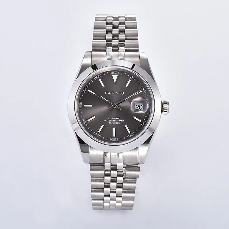 PARNIS Male Watch Business Style Grey Dial Sapphire Crystal Jubilee Bracelet MIYOTA/MINGZHU Movement