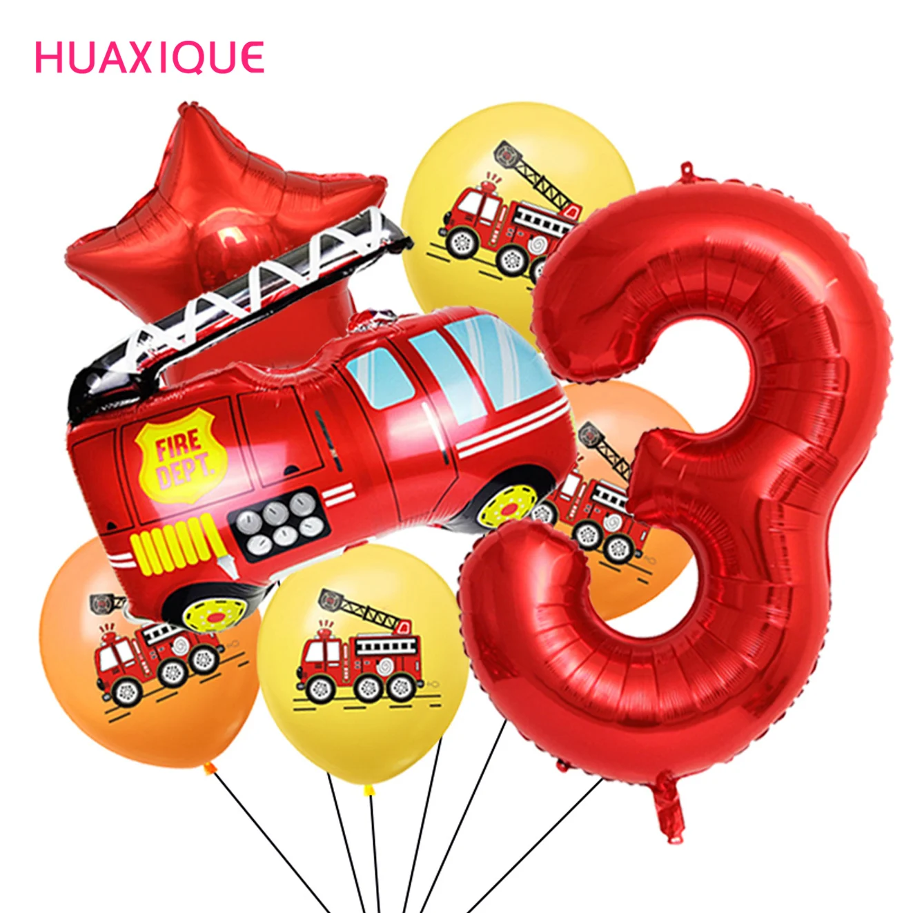 Firefighter Theme Balloon Aluminum Foil Birthday Decoration Boys Party Age Number Balloon Fire Truck Red Kit Children's  Decorat