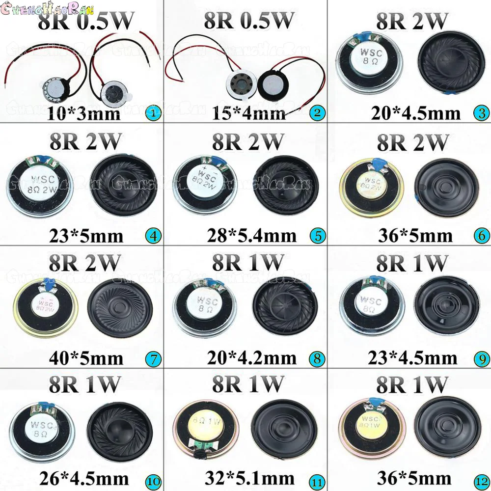 1szt 0.5W 1W 2W 8R Mini głośnik 8 Ohm Ultracienki głośnik tubowy Średnica 10mm 15mm 20mm 23mm 26mm 28mm 32mm 36mm 40mm Głośnik