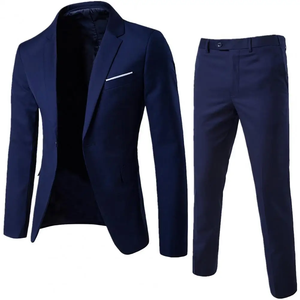 Men\'s Fashion Slim Suits Business Plus Size Groomsman Blazers Jacket Pants Trousers Autumn Wedding Vintage Classic Blazers Set