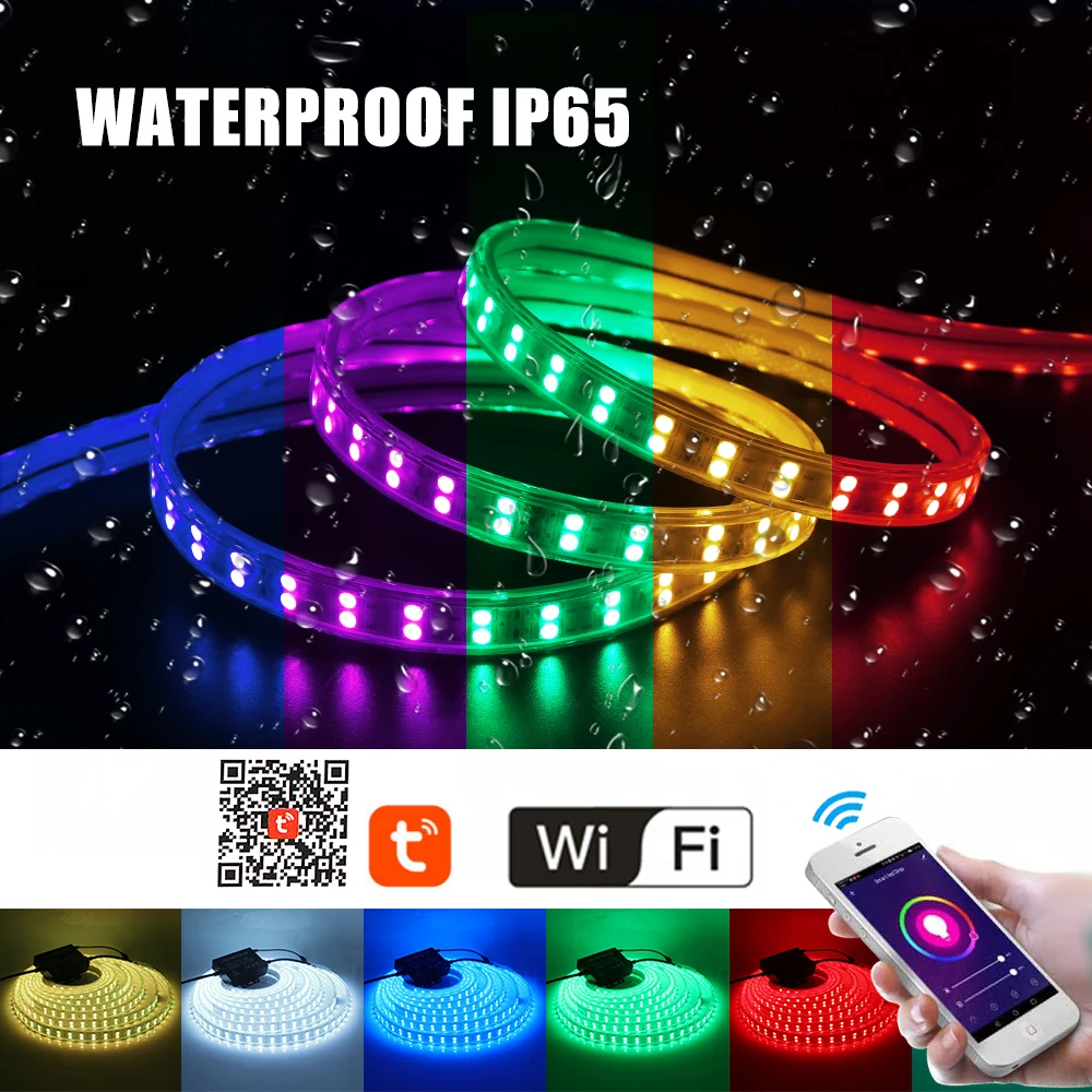 

220V 240V RGB LED Strip Lamp WIFI Control 120leds/m 1500W Controller+24key Remote Waterproof Flexible Tape LED Rope Light