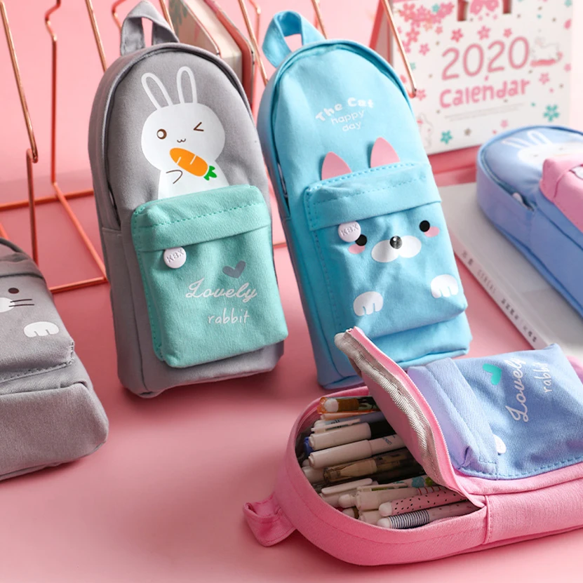 Estuches de lápices Kawaii negros para la escuela, estuches de lápices lindos, estuches escolares grandes, 2021