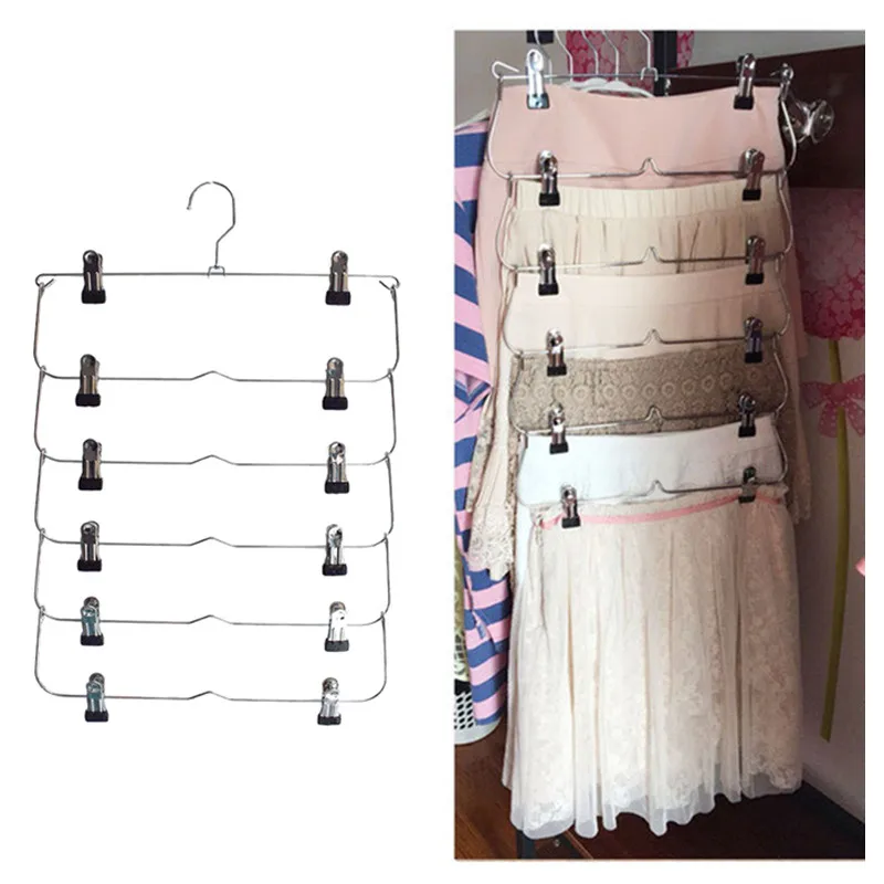 

1PC Multilayer Clothes Hangers with 12 Clips Clothing Storage Rack Metal Folding Pants Holder Wardrobe Organizer Home Supplies