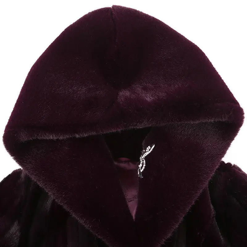 High-end Imitation Mink Velvet Coat Women Winter Warm Long Jacket New Middle Aged Elderly Mother Thick Hooded Fur Coat