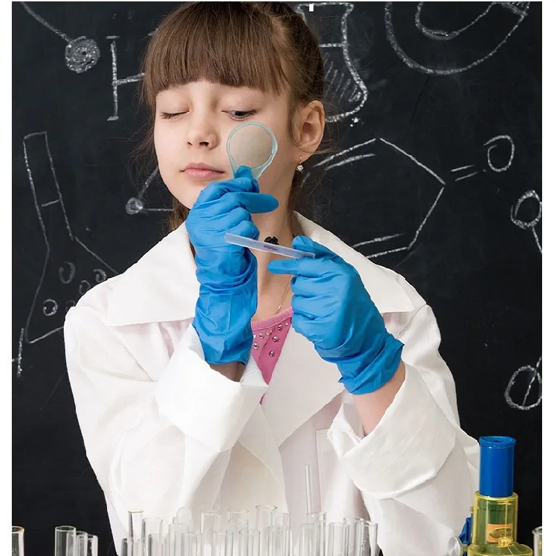 Guantes desechables azules de nitrilo y látex para niños, guante escolar grueso de goma azul, apto para el colegio y la limpieza del hogar, 100/20 unidades