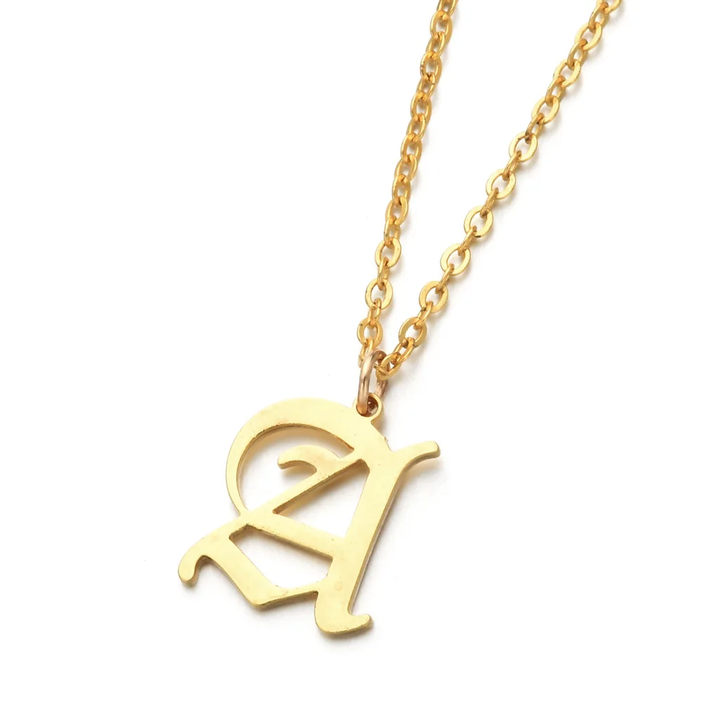 Handmade Stainless Steel Gold Color Old English Initial Letter A B C D E F G H I J K L M N O P Q R Z Pendant Necklace for Women