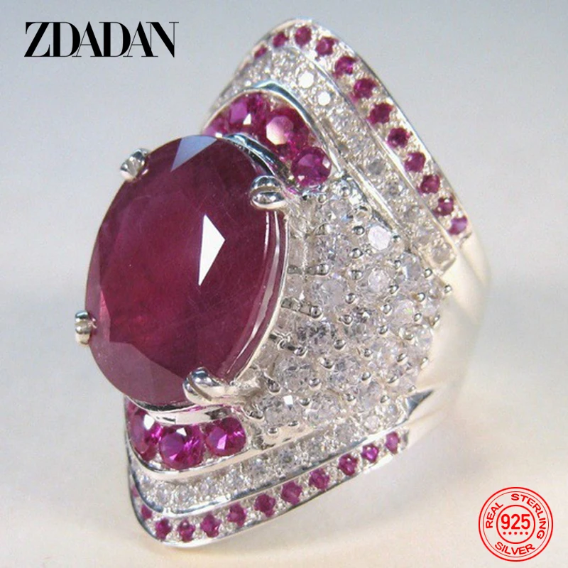 Women's 925 Sterling Silver Ruby Ring with Zircon, Fashion Gift