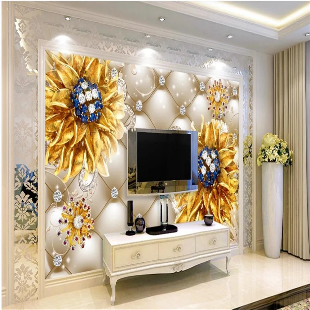 Diamond flower wallpapers soft pack background wall 3d murals wallpaper for living room