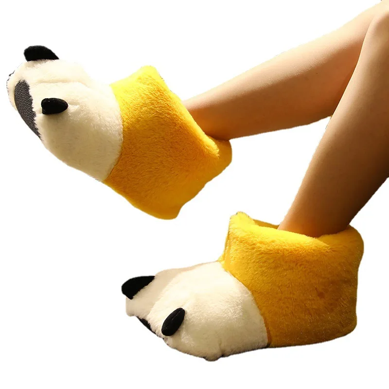Fun Animals Bear Paw Ankle Boots Slippers for Winter Female House Furry Fur Girls Home Floor Fluffy Bear Paw Claw Flip Flops