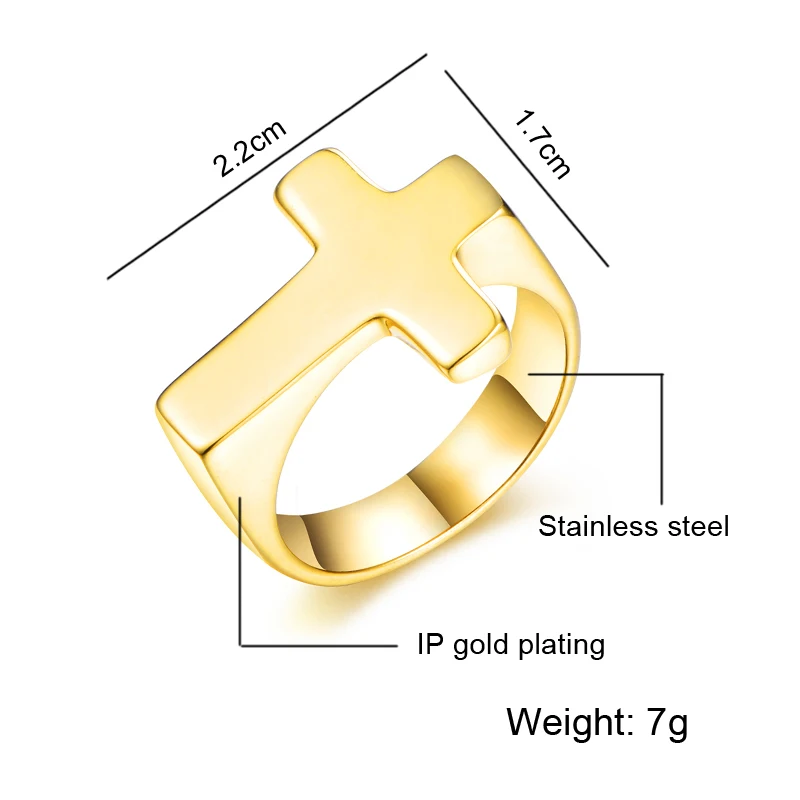 3 Color Stainless Steel Smooth Cross Rings Christ Crucifix Cross Bague Homme For Men Women Finger Jewelry