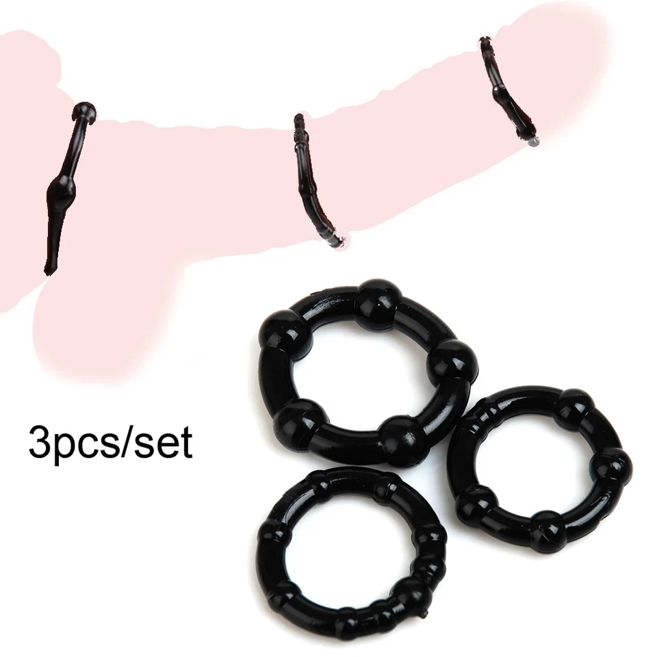 3PCS Silicone Penis Rings Delaying Ejaculation Semen Cock Rings Beaded Lock Ejaculation Constriction Donuts Sex Rings For Men