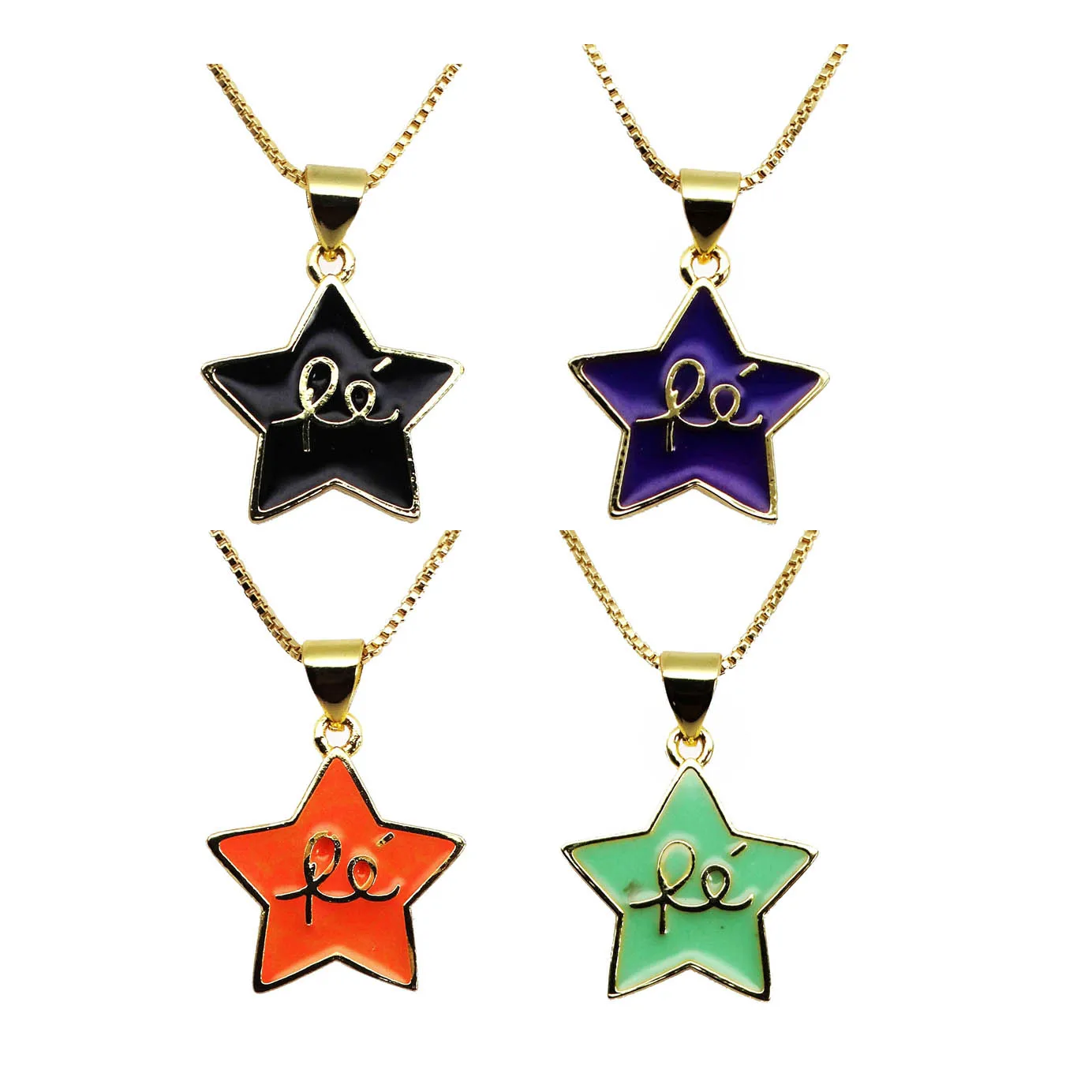 Five-pointed star Pendant necklace chain sweets pendant Drops paint FE letter Pendant necklace copper chain jewelry necklace