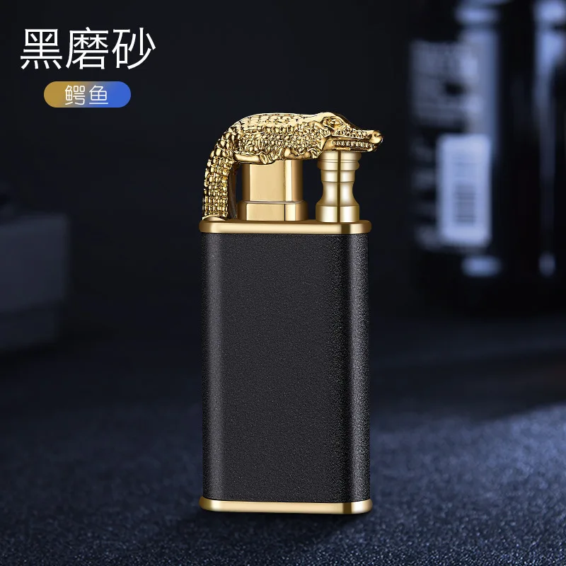 Hot Metal Crocodile Dolphin Double Fire Lighter Creative Direct Windproof Open Flame Conversion Cigarette Lighter Men\'s Smoking