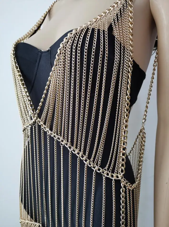 New Fashion Style RJ03 Gold Colour Neck Bra Dress Chains Long Perform Chains Jewelry 2 Colors