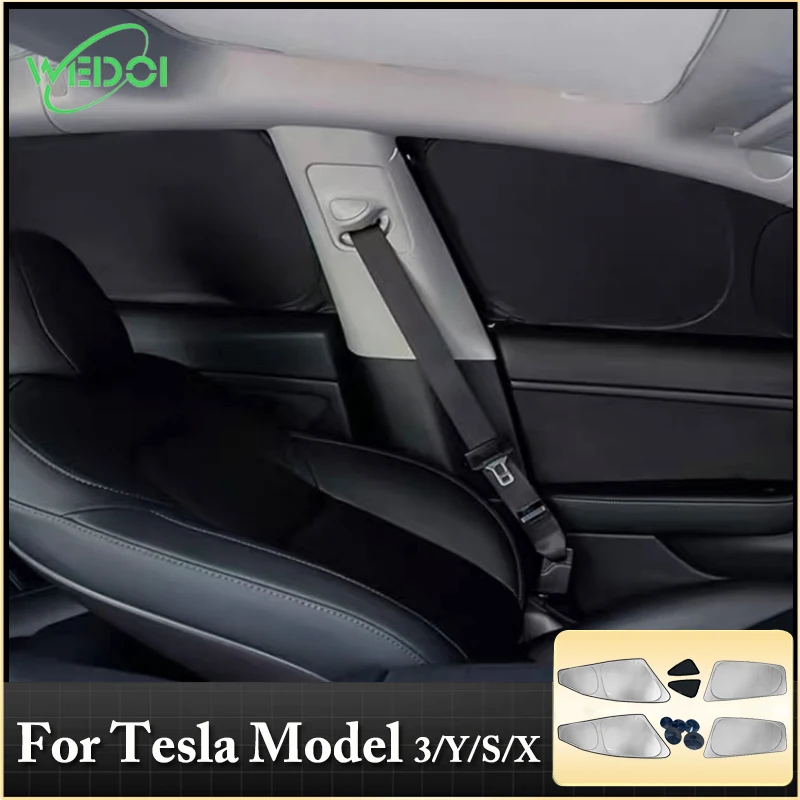 WEDOI Car Sunshade for Tesla Model 3/Y/S/X Camping Accessories Privacy Film Custom-Fit Sun Visors Sun Blinds 4PCS/SET