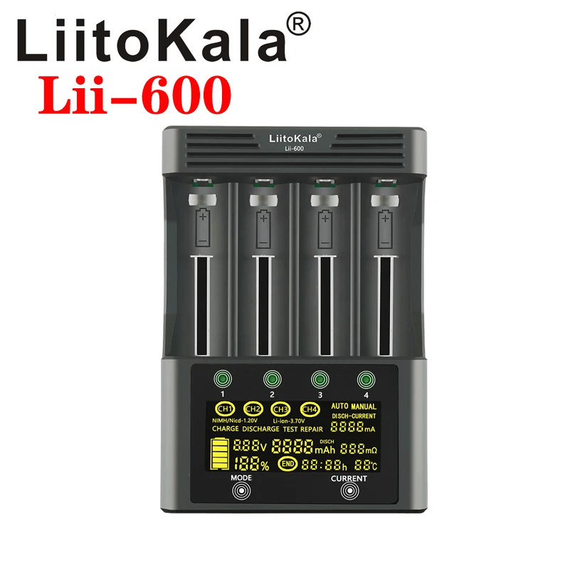 

newLiitoKala lii-600 LCD 3.7V/1.2V AA/AAA 18650/26650/16340/14500/10440/18500 Battery Charger with screen + 12V5A adapter