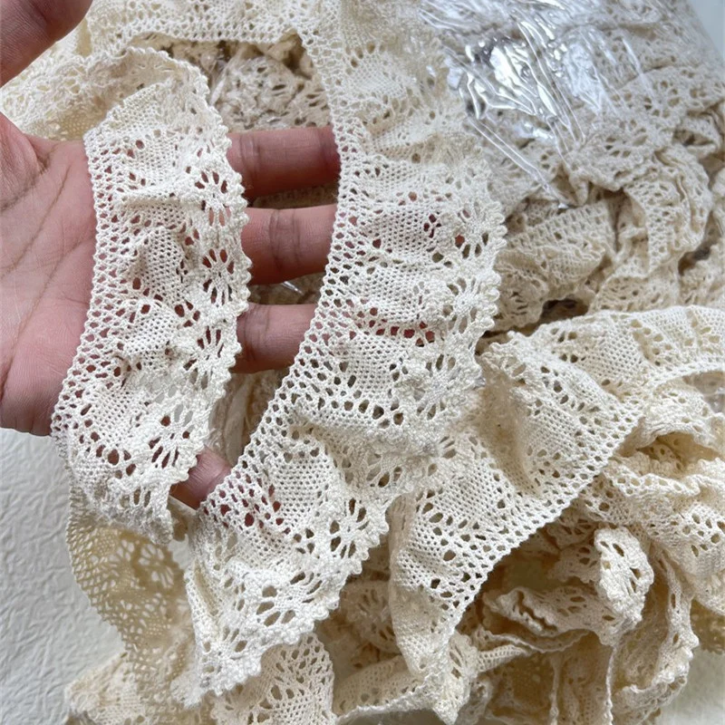 Beige Cotton Crochet Stretch Lace Fabric DIY Children\'s Clothing Collar Cuff Skirt Trim Decoration Accessories Vestido De Renda