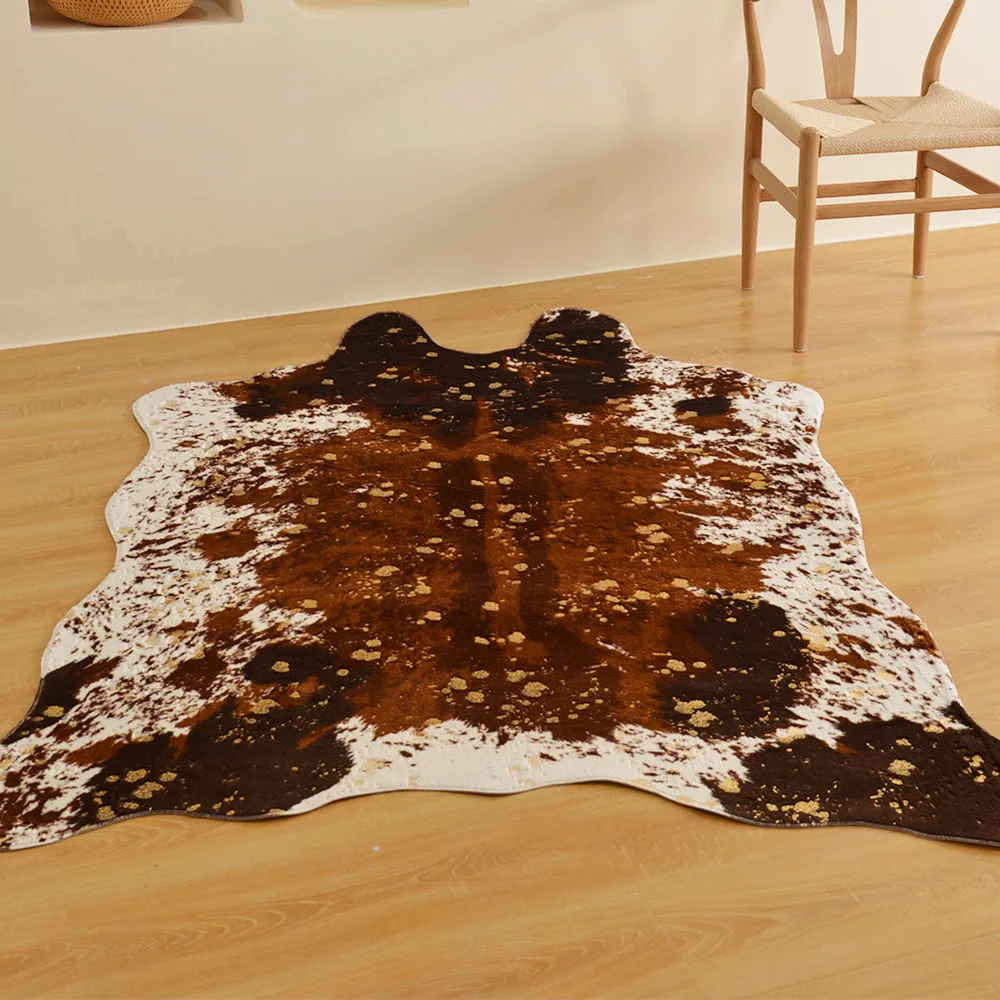 

Fashion Hot Stamping Cow Printed Carpet Velvet Imitation Leather Rugs Cowhide Animal Skins Natural Shape Carpets Decoration Mats