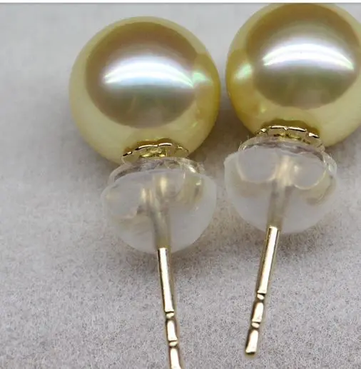 charming pair of round 10-11mm south sea gold pearl earring 18k