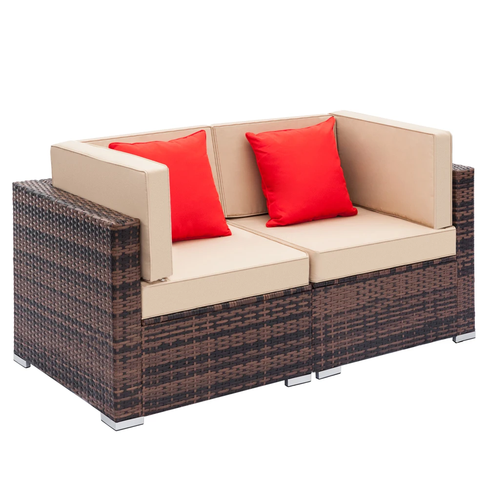 Outdoor Furniture Set Fully Equipped Weaving Rattan Sofa Set with 2pcs Corner Sofas Brown Gradient