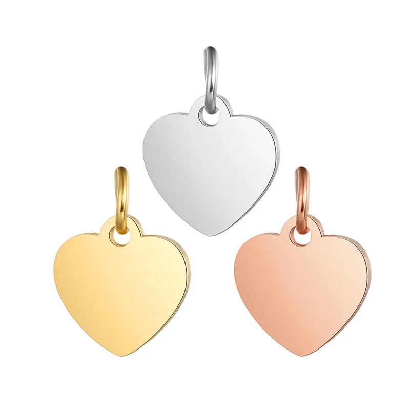 5PCS 100% Stainless Steel Rose Gold Mirror Polished 14mm Heart Tag Charm Pendant for Bracelet Necklace DIY Jewelry Making Charms