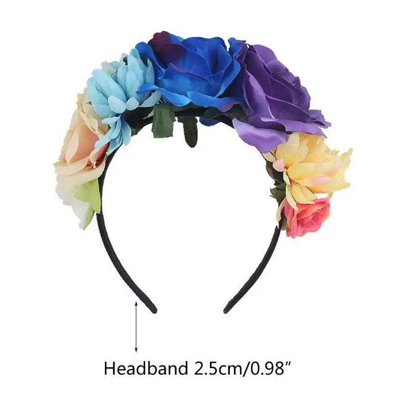 Christmas Halloween Multicolor Rose Flower Headband Cosplay Day of the Dead Wreath Crown Festival Mexican Headpiece