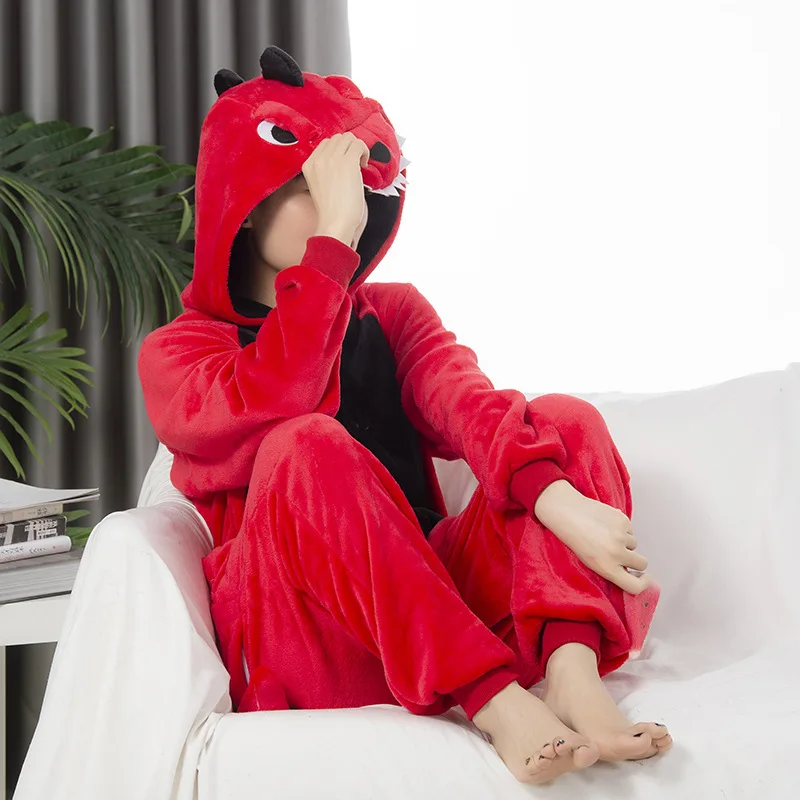 Disfraces de dibujos animados para mujer y hombre, Pijama Rojo Tiranosaurio Rex Kigurumi para adultos, mono de una pieza para carnaval