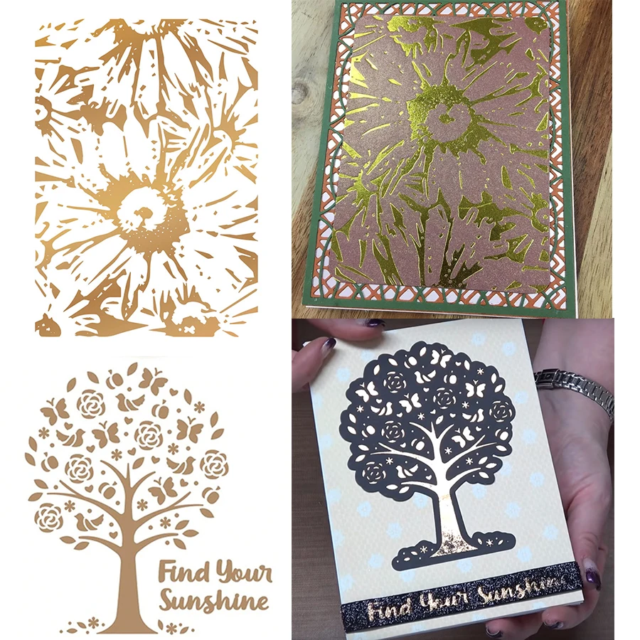 

Unique Tree Bird Butterfly Artistic Background Sunshine Words Hot Foil Plates For Scrapbooking DIY Ablum Paper Cards New 2020