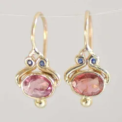 Unique Gold Color Oval Pink Simulated Tourmaline Dangle Hook Earrings Women Jewelry Gifts