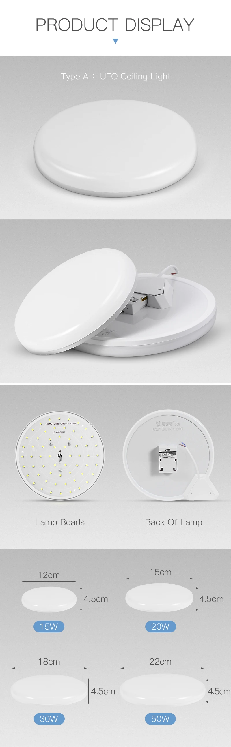 220V LED-Deckenleuchten mit 3 Farbwechsel-Optionen, Schlafzimmerlampe, LED-Innenbeleuchtung für Zuhause, Badezimmer, staubdichte LED-Deckenlampe – Detail 22