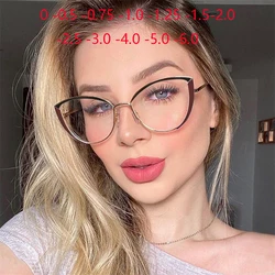 Women Anti Blue Rays Cat Eye Prescription Glasses For The Nearsighted Metal Spring Leg Short-sight Eyewear 0 -0.5 -0.75 To -6.0