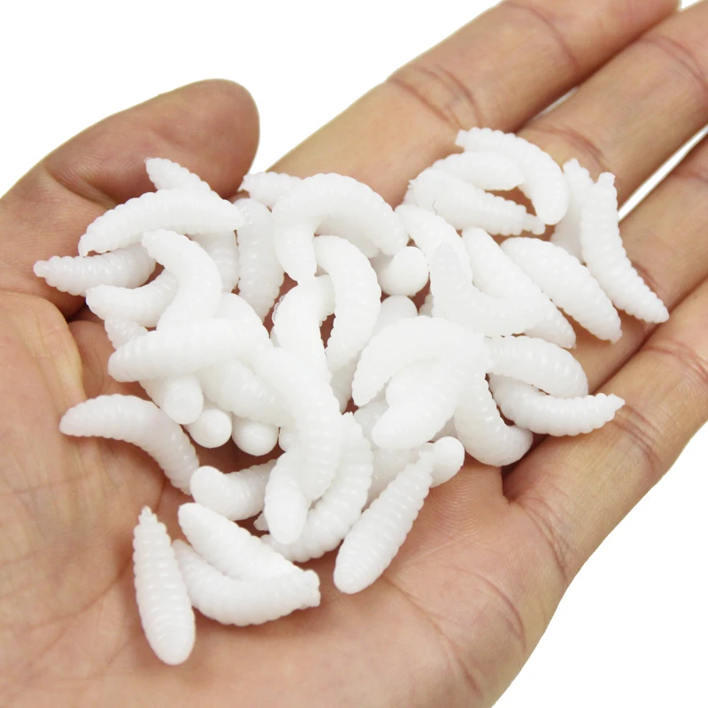 50Pcs/lot 2cm Soft Fishing Lure Bread Worm Bait Smell Grub Lifelike Soft Worm Maggot Fake Lure 4 Colors YE88