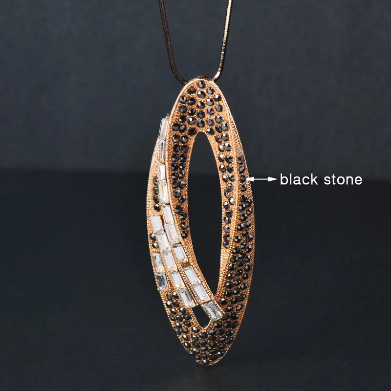 SINLEERY Big Hollow Owl Pendant Necklace Yellow Gold Color Black Crystal Snake Chain Long Neckalce For Women Jewelry
